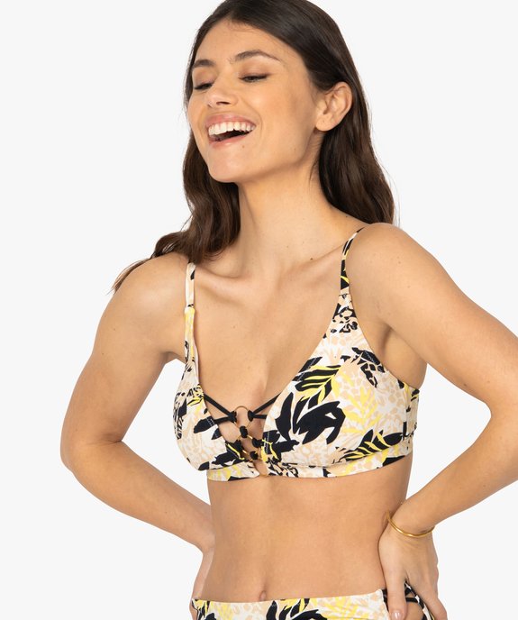 Haut de maillot de bain femme triangle avec anneaux métalliques vue1 - GEMO (PLAGE) - GEMO