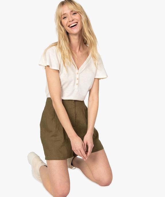 Tee-shirt femme manches courtes effet volant vue1 - GEMO(FEMME PAP) - GEMO