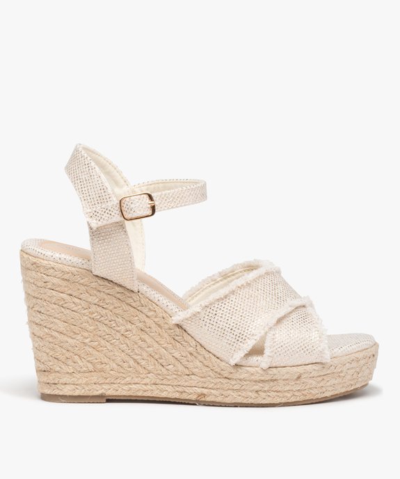 Sandales femme compensées dessus en toile brillante vue2 - GEMO 4G FEMME - GEMO