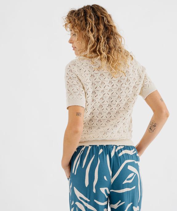 Pull manches courtes en maille ajourée à col rond femme vue3 - GEMO(FEMME PAP) - GEMO