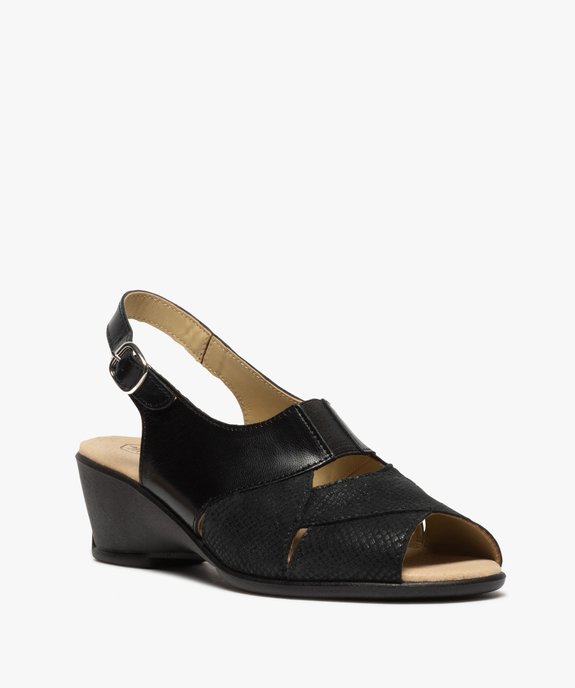 Sandales femme confort compensées dessus cuir uni vue2 - GEMO (CONFORT) - GEMO