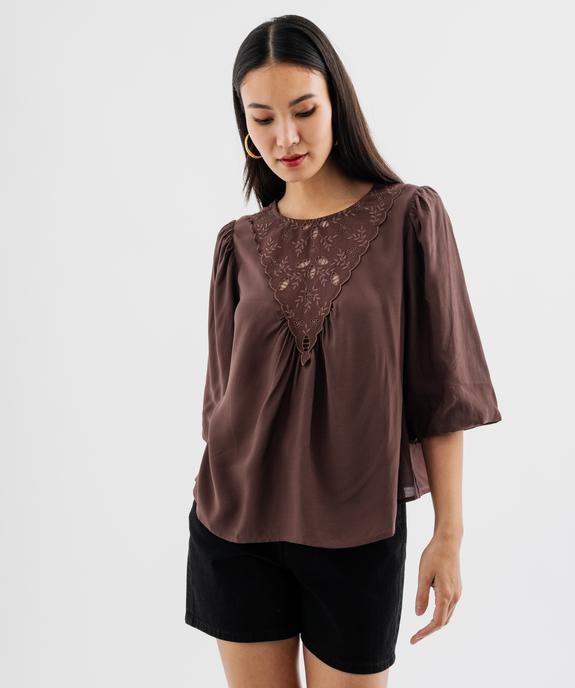Blouse manches 3/4 avec empiècement brodé femme vue2 - GEMO(FEMME PAP) - GEMO