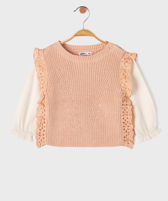 Pull avec manches en gaze de coton bébé fille vue2 - GEMO(BEBE DEBT) - GEMO