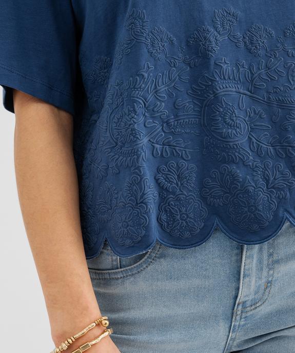 Tee-shirt manches courtes coupe oversize avec finitions dentelées femme vue2 - GEMO 4G FEMME - GEMO