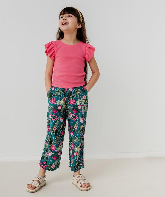 Pantalon fluide à motifs fleuris avec taille ajustable fille vue5 - GEMO 4G FILLE - GEMO