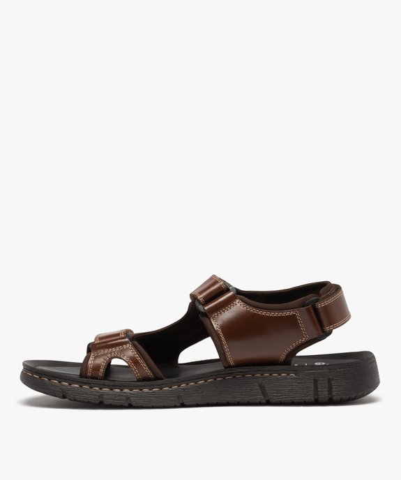 Sandales homme sport dessus cuir uni  vue3 - GEMO (CASUAL) - GEMO