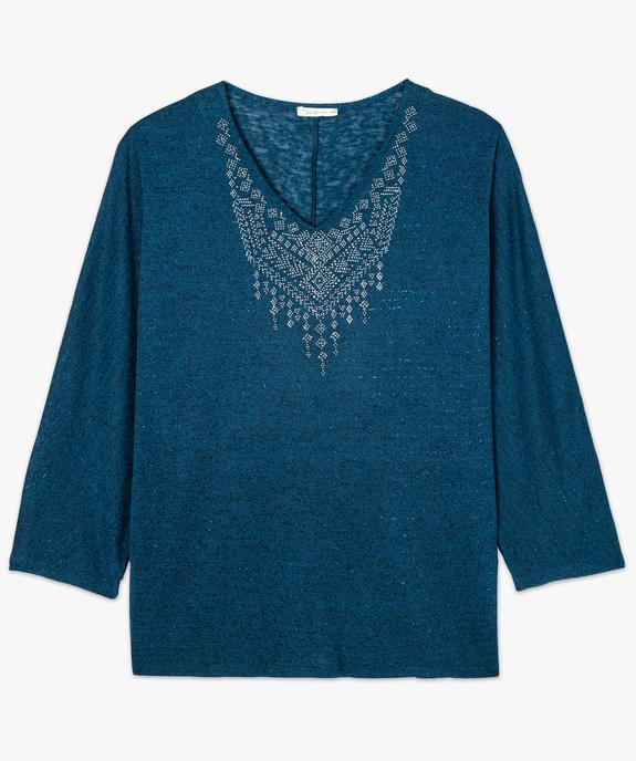 Pull femme col V et manches chauve-souris à paillettes et strass vue4 - GEMO (G TAILLE) - GEMO