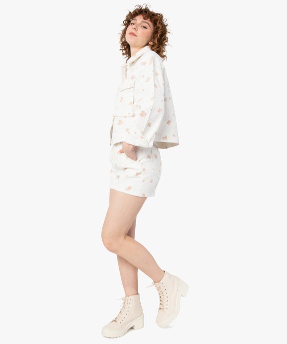 Veste femme en jean courte à motifs fleuris vue5 - GEMO(FEMME PAP) - GEMO