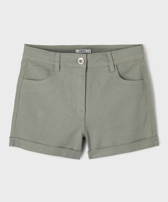 Short en denim avec revers cousus fille vue1 - GEMO (JUNIOR) - GEMO