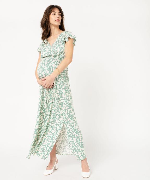 Robe longue à col cache-cœur et manches courtes volantées femme vue2 - GEMO 4G MATERN - GEMO