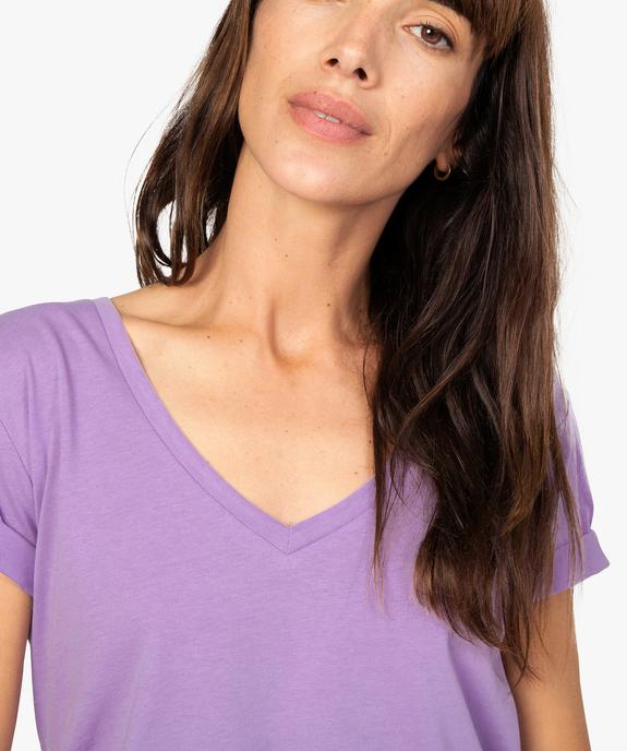 Tee-shirt femme à col V et manches courtes vue2 - GEMO(FEMME PAP) - GEMO