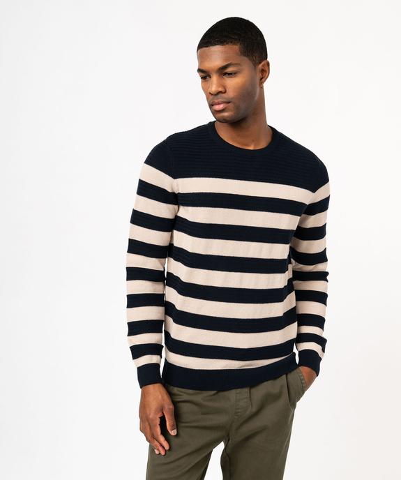 Pull à col rond en coton à rayures homme vue5 - GEMO 4G HOMME - GEMO