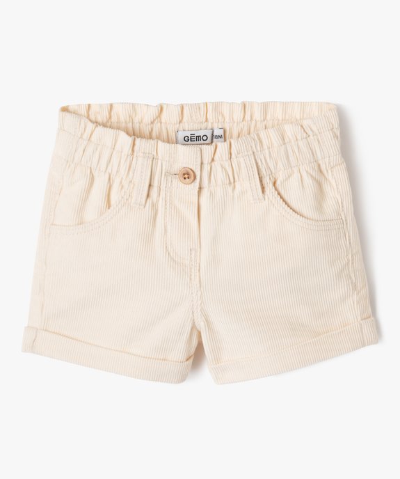 Short en velours à taille élastiquée et revers bébé fille vue1 - GEMO 4G BEBE - GEMO