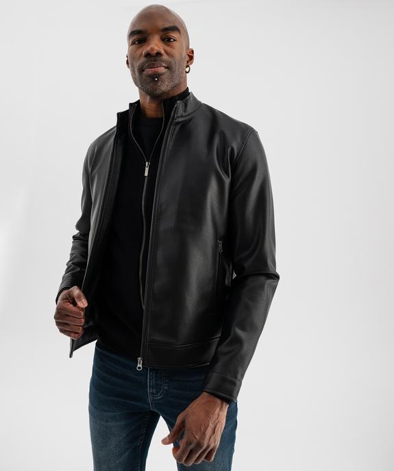 Blouson en cuir imitation fermeture zippée homme vue1 - GEMO (HOMME) - GEMO