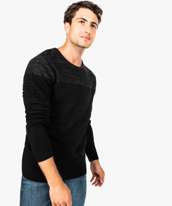 Pull fin manches longues avec rayures en relief vue1 - GEMO (HOMME) - GEMO