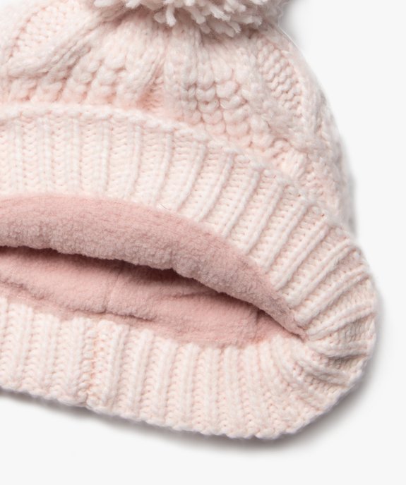 Bonnet en maille torsadée doublée polaire avec pompon bébé fille vue2 - GEMO 4G BEBE - GEMO