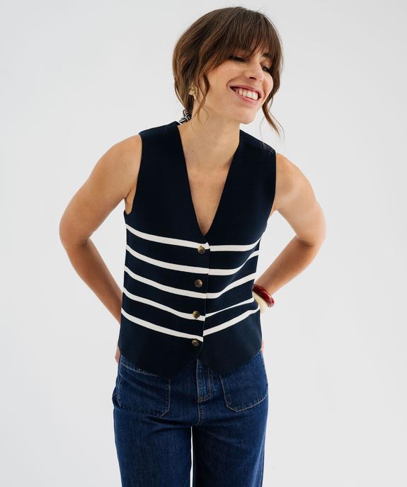 Gilet sans manches à rayures femme - LuluCastagnette vue1 - LULUCASTAGNETTE - GEMO