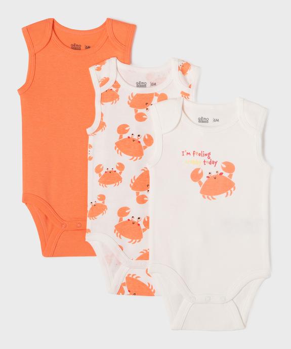 Body sans manches motif crabe bébé (lot de 3) vue1 - GEMO 4G BEBE - GEMO
