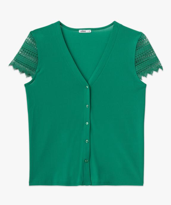 Tee-shirt boutonné à manches courtes en dentelle femme vue4 - GEMO(FEMME PAP) - GEMO