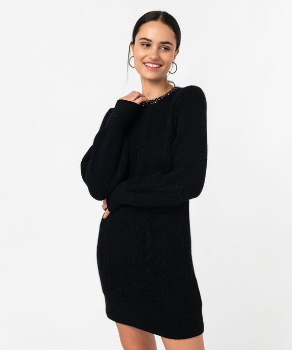 Robe pull avec perles sur le col femme vue1 - GEMO(FEMME PAP) - GEMO