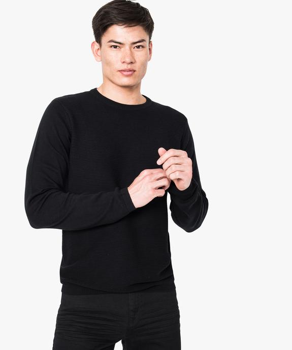 Pull à manches longues en côtes 1/1 sur le devant vue1 - GEMO (HOMME) - GEMO