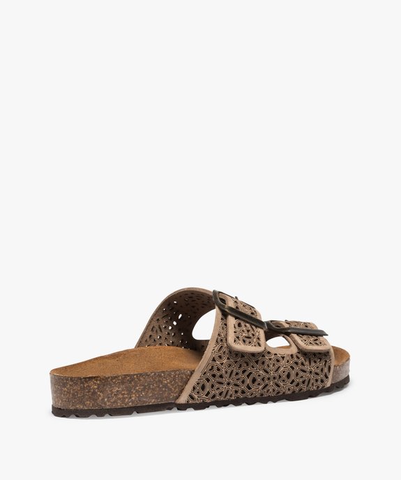 Sandales femme mules plates en cuir sur semelle liège vue4 - GEMO (CASUAL) - GEMO