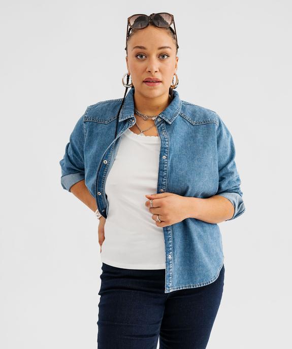 Chemise en jean manches longues et bouton-pression femme vue1 - GEMO (G TAILLE) - GEMO