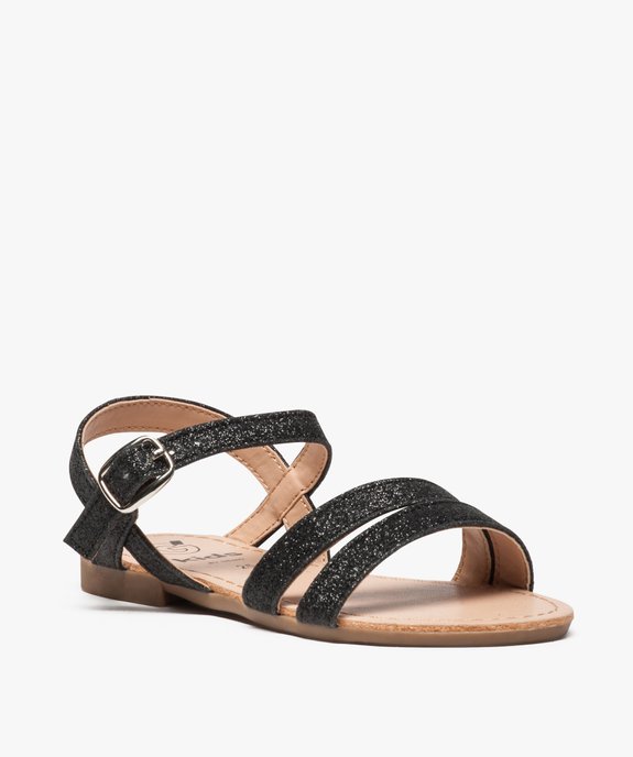 Sandales filles unies à brides fermeture boucle Dessus noir pailleté vue2 - GEMO (ENFANT) - GEMO