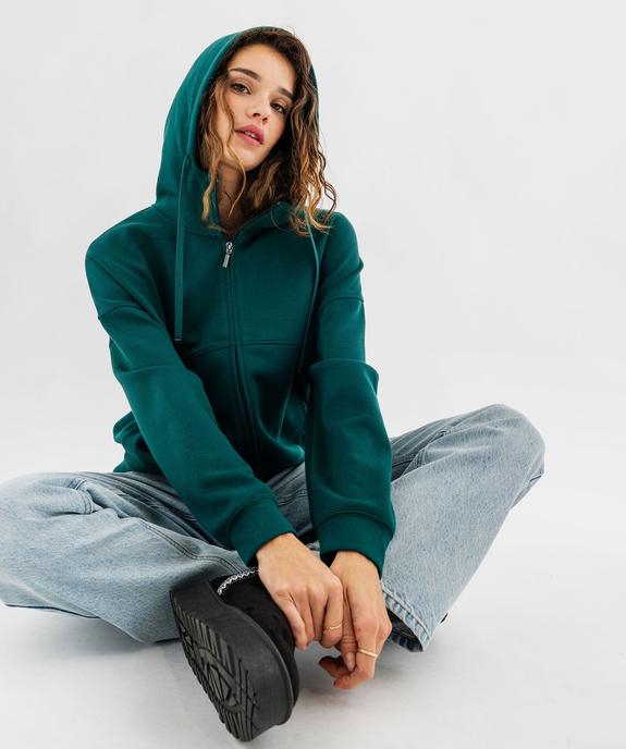 Sweat zippé à capuche coupe ample en maille stretch douce femme vue1 - GEMO(FEMME PAP) - GEMO