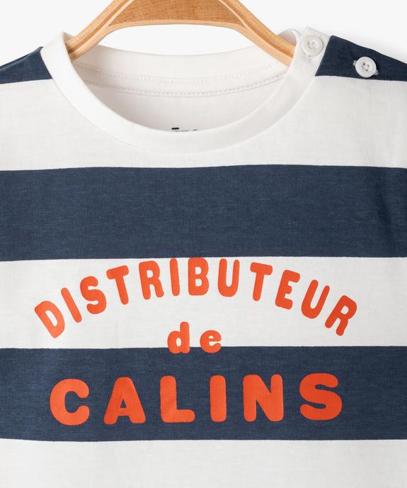 Tee-shirt manches courtes à rayures et message bébé garçon vue2 - GEMO(BEBE DEBT) - GEMO