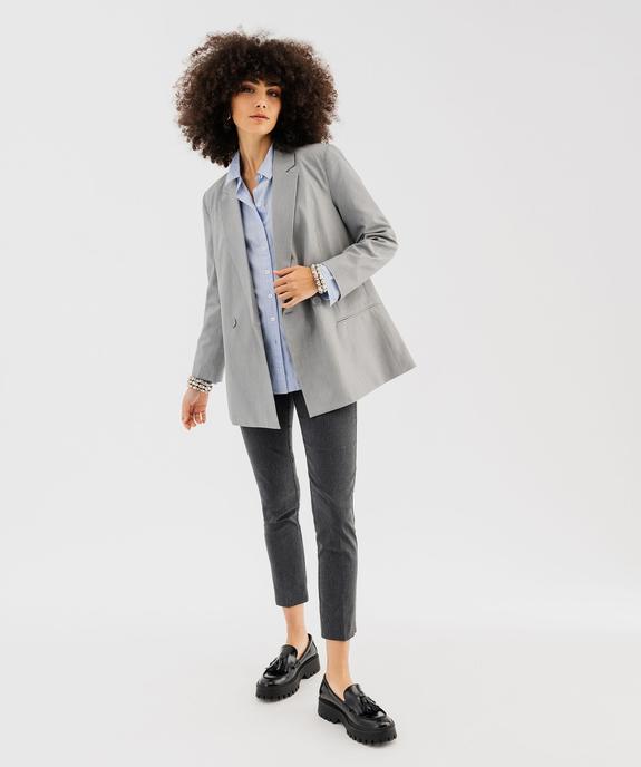 Pantalon droit extensible en toile chinée avec ceinture femme vue1 - GEMO(FEMME PAP) - GEMO