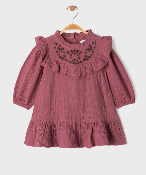 Robe manches longues en gaze de coton brodé bébé fille vue1 - GEMO(BEBE DEBT) - GEMO