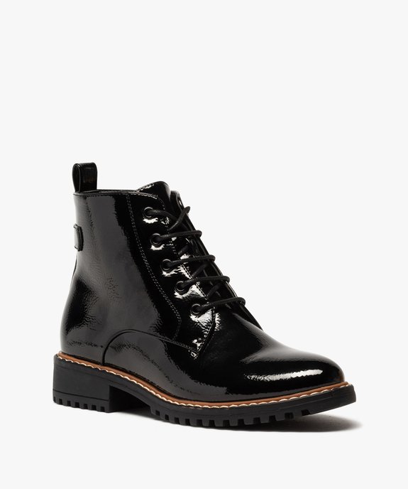 Boots femme à talon plat dessus uni et verni vue2 - GEMO (CASUAL) - GEMO