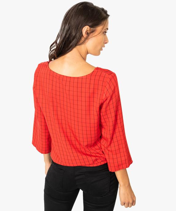 Blouse femme à carreaux manches 3/4 et nœud devant vue3 - GEMO(FEMME PAP) - GEMO