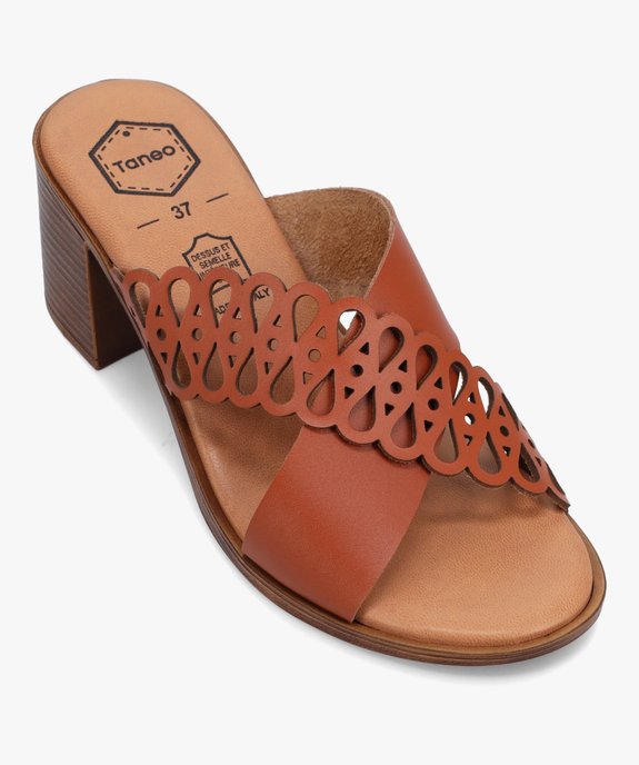 Mules femme à talon et brides croisées en cuir ajouré - Tanéo vue5 - TANEO - GEMO