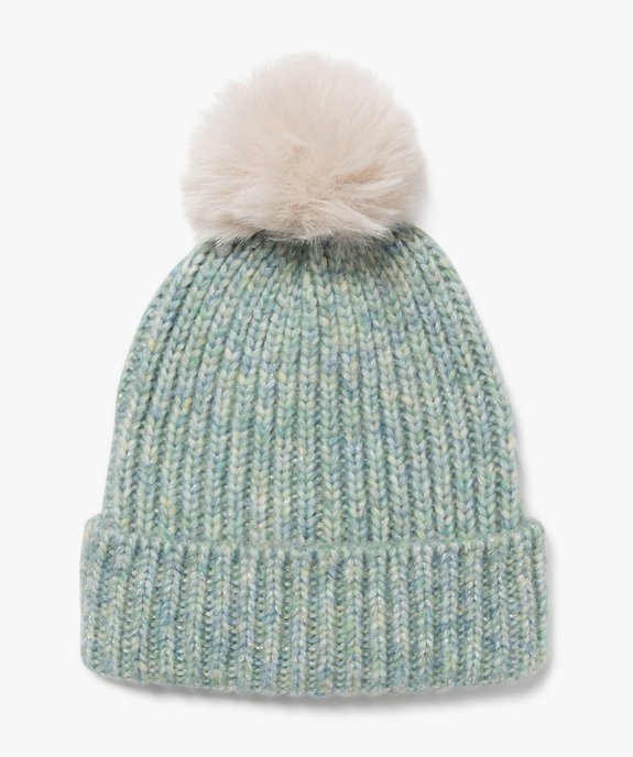 Bonnet en maille pailletée avec pompon fille vue1 - GEMO 4G FILLE - GEMO