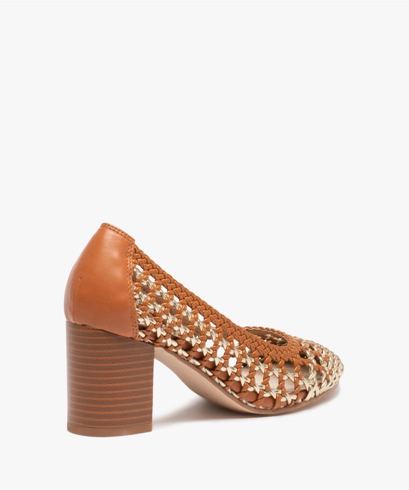 Escarpins femme à talon carré et dessus tressé  vue4 - GEMO(URBAIN) - GEMO