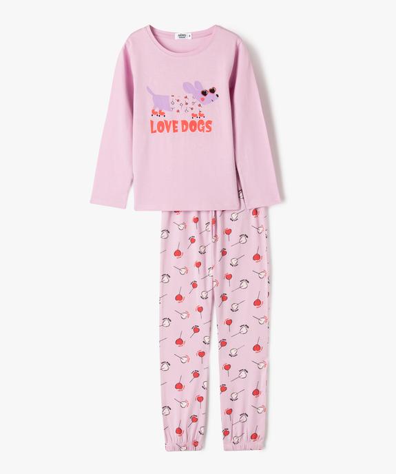 Pyjama « Love dogs » avec motifs coeurs fille vue1 - GEMO 4G FILLE - GEMO