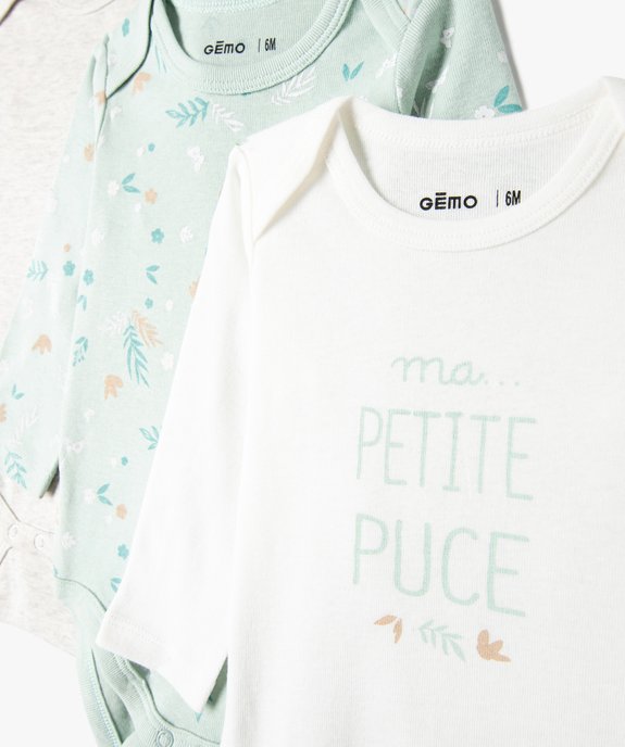 Bodies bébé à manches longues et col américain thème fleurs (lot de 3) vue2 - GEMO 4G BEBE - GEMO