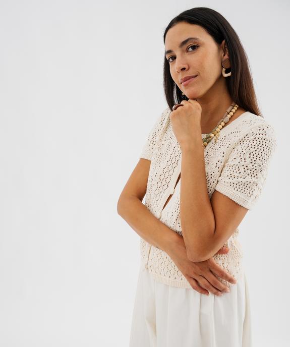 Gilet manches courtes en tricot ajouré femme vue3 - GEMO 4G FEMME - GEMO