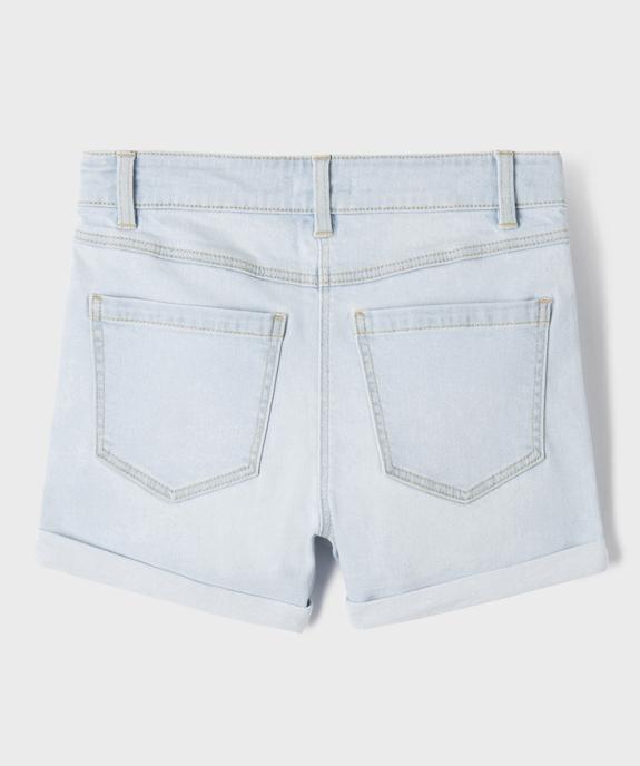 Short en jean stretch à taille haute et revers fille vue3 - GEMO (JUNIOR) - GEMO