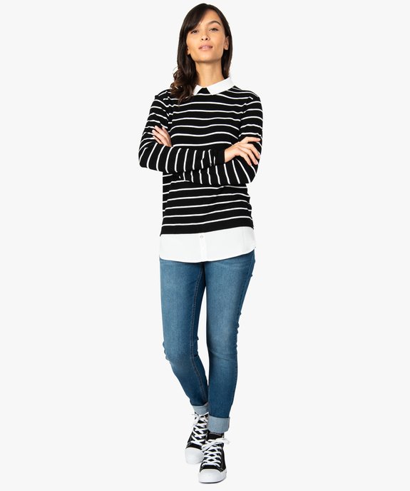 Pull femme 2 en 1 à rayures avec col et bas chemise vue5 - GEMO(FEMME PAP) - GEMO
