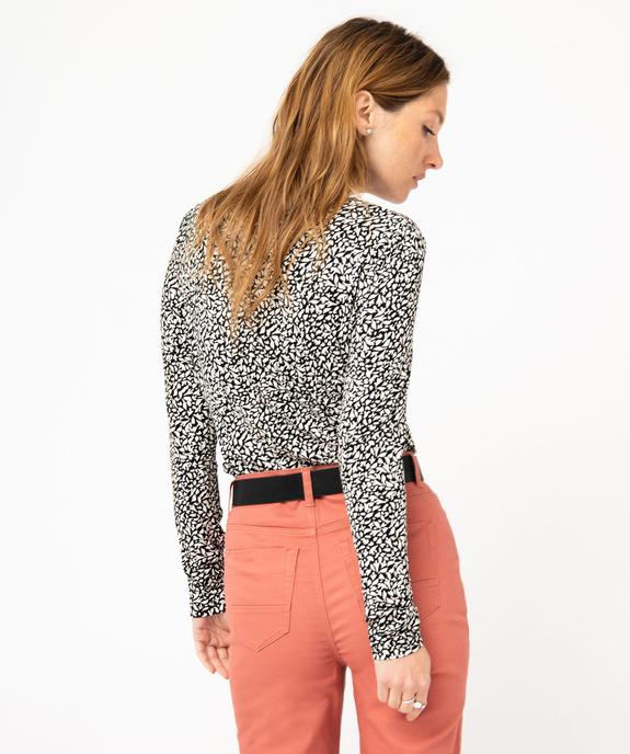 Tee-shirt à manches longues imprimé col V femme vue3 - GEMO 4G FEMME - GEMO