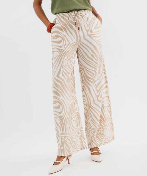 Pantalon large et fluide en viscose imprimée femme vue1 - GEMO 4G FEMME - GEMO