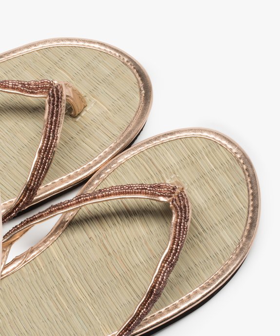Tongs femme à brides perlées et semelle en paille vue3 - GEMO (PLAGE) - GEMO