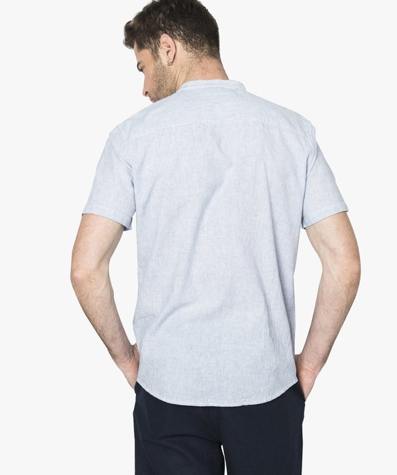 Chemise en lin rayée à manches courtes et col mao vue3 - GEMO (HOMME) - GEMO