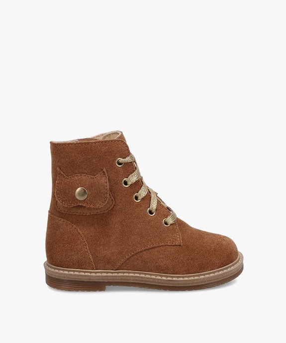 Boots bébé fille en cuir retourné uni à lacets et zip – NA!  vue1 - NA! - GEMO