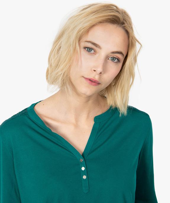 Tee-shirt femme à manches 3/4 boutonnées et dentelle au dos  vue2 - GEMO(FEMME PAP) - GEMO