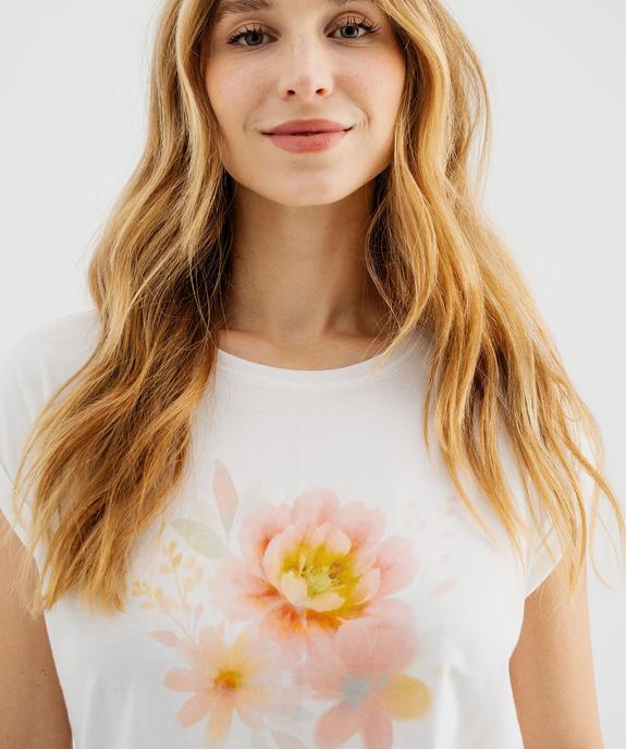 Haut de pyjama manches courtes loose à revers et broderie femme vue2 - GEMO 4G FEMME - GEMO