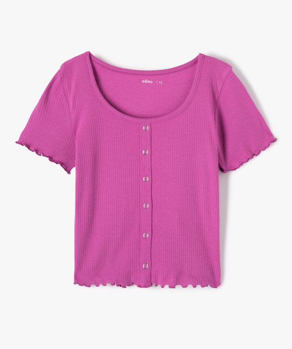 Tee-shirt fille à manches courtes en maille côtelée  vue1 - GEMO (JUNIOR) - GEMO